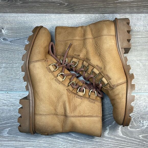 Sorel Phoenix Short Lace Waterproof Camel Leather Women's Sz 8 Lace-Up Boots - Picture 10 of 11